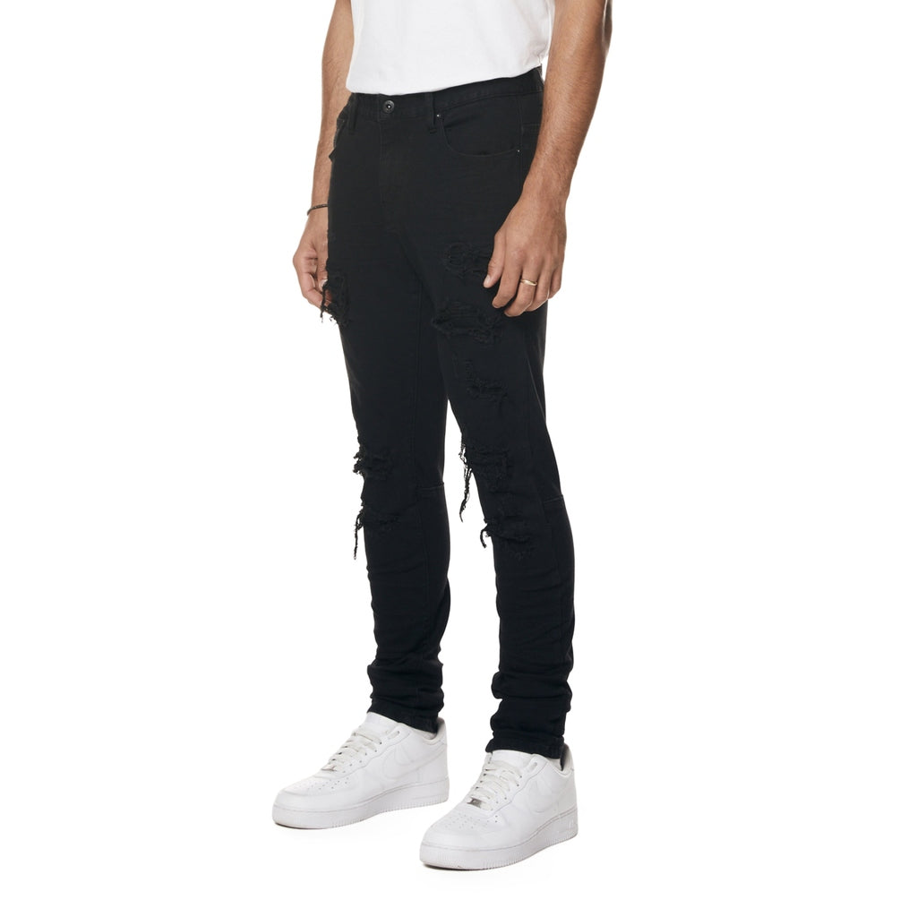 Smoke Rise Slim Tapered Rip & Repaired Colored Jeans - Black