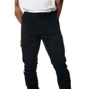 Smoke Rise Slim Tapered Rip & Repaired Colored Jeans - Black