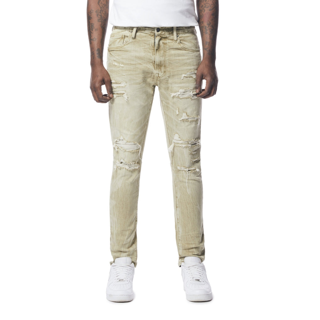 Smoke Rise Rip And Repaired Color Denim Jeans - Light Oak