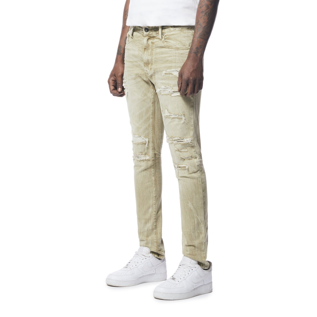 Smoke Rise Rip And Repaired Color Denim Jeans - Light Oak