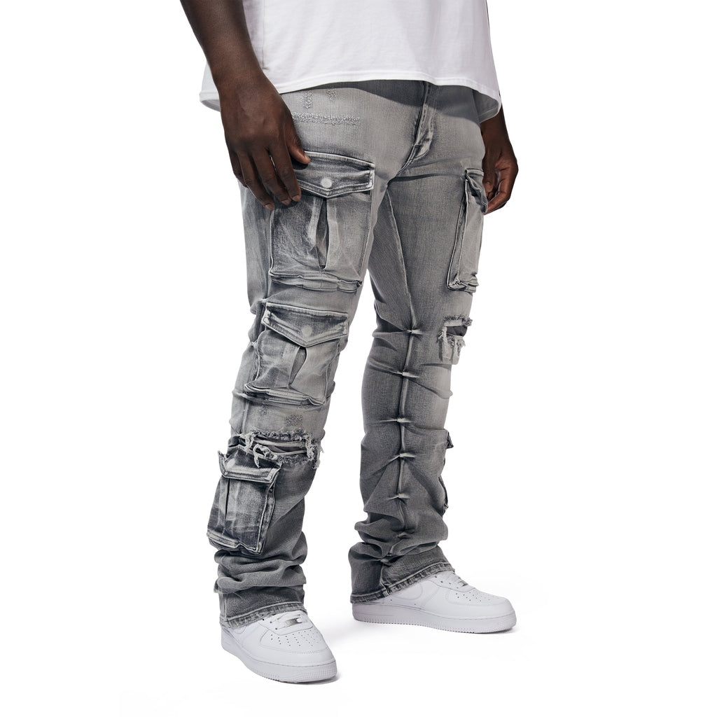 Smoke Rise Big and Tall Big And Tall Utility Pocket Stacked Denim Jeans - Union Grey