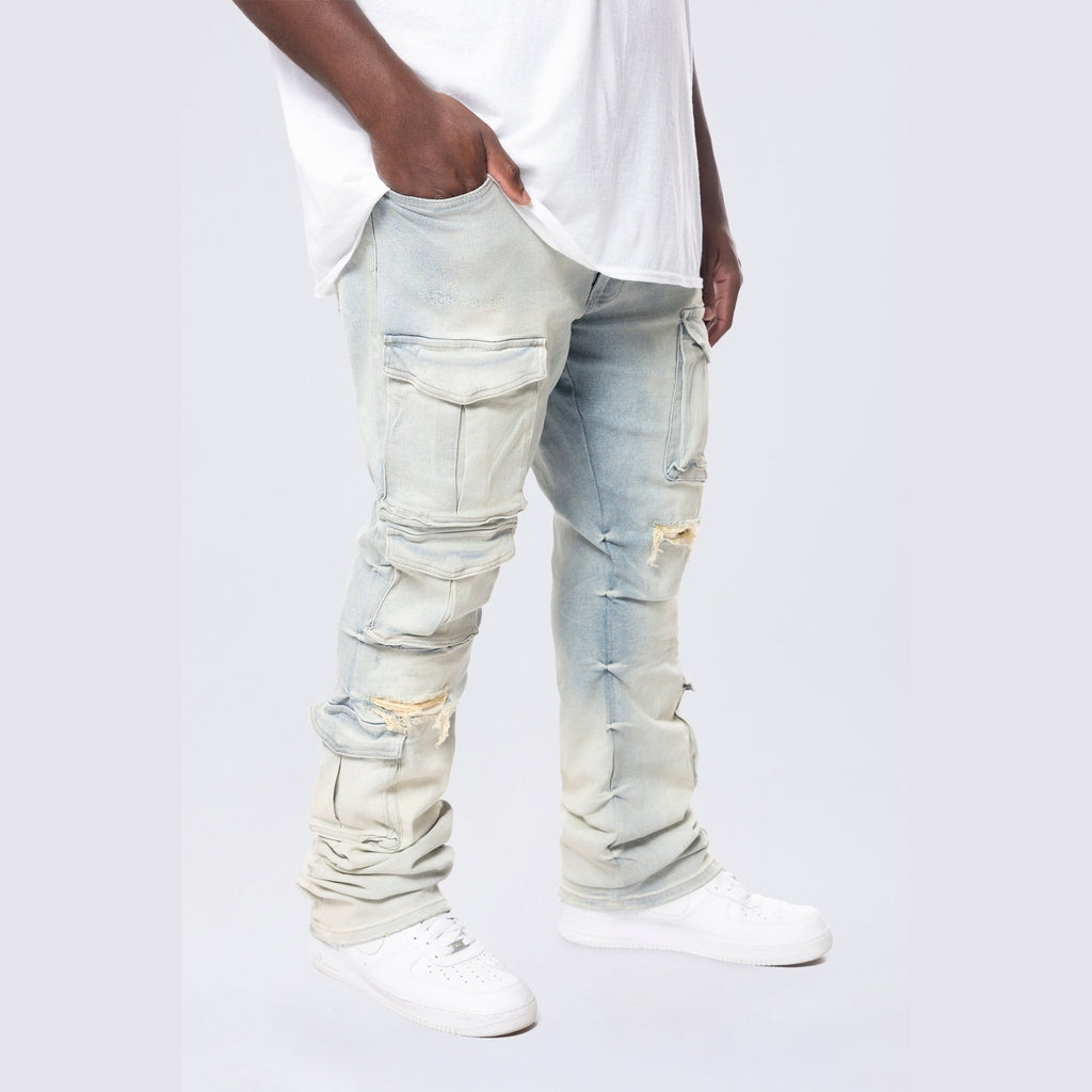 Smoke Rise Big and Tall Big and Tall - Stacked Utility Pocket Denim Jeans - Ombre Blue