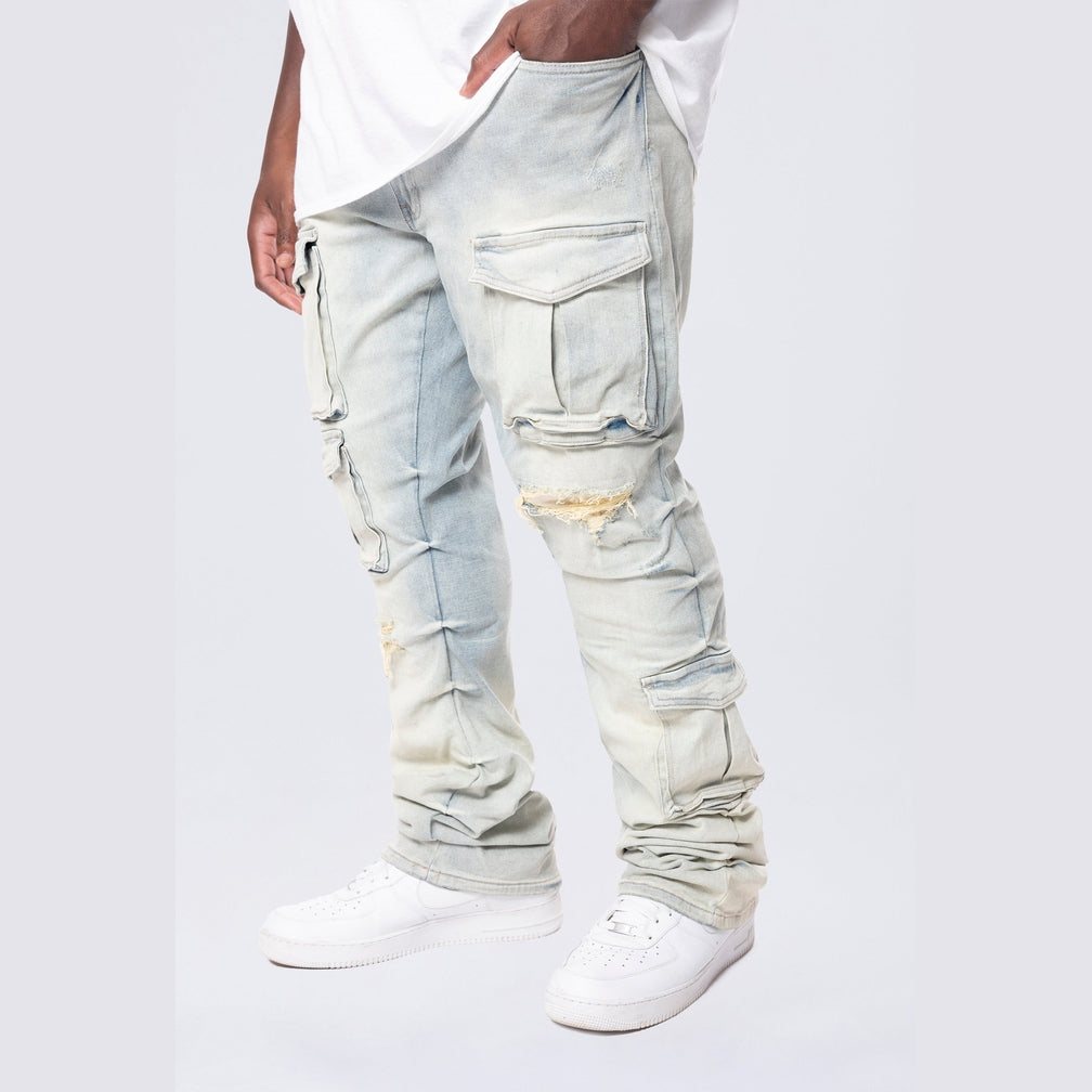 Smoke Rise Big and Tall Big and Tall - Stacked Utility Pocket Denim Jeans - Ombre Blue