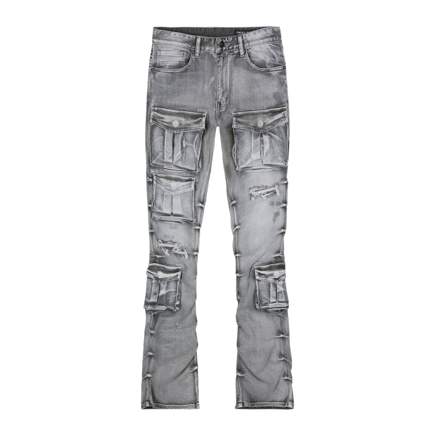 Smoke Rise Stacked Utility Denim Jeans - Union Grey