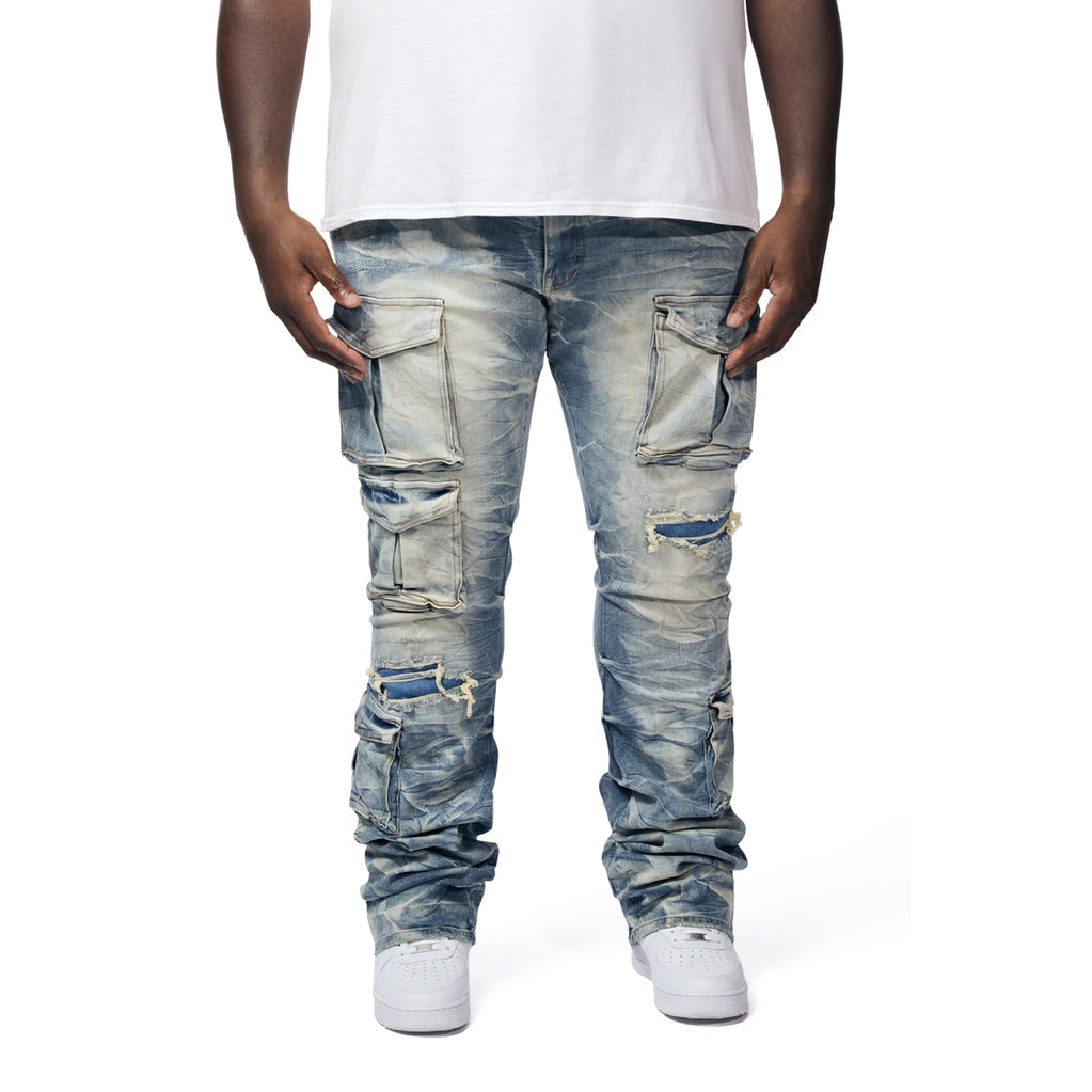 Smoke Rise Big and Tall Big And Tall Utility Pocket Stacked Denim Jeans - Clyde Blue