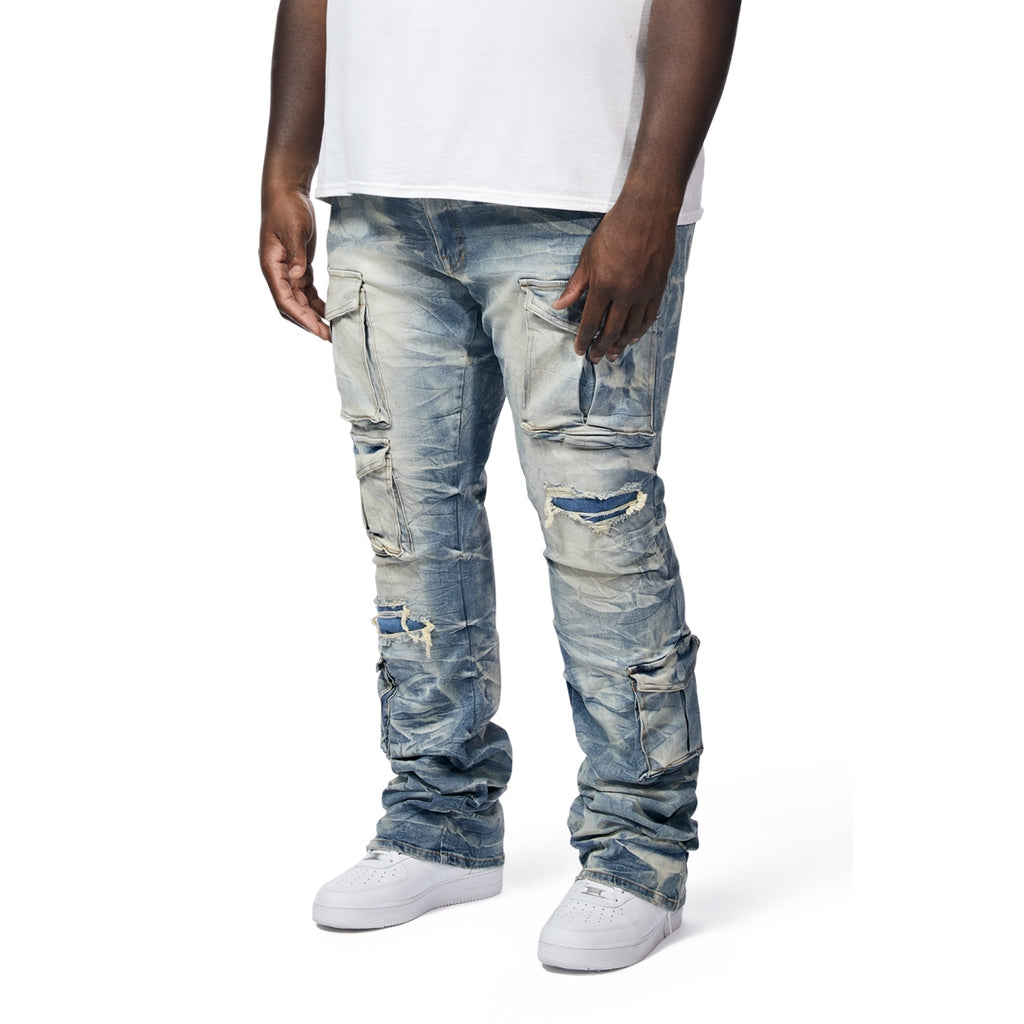 Smoke Rise Big and Tall Big And Tall Utility Pocket Stacked Denim Jeans - Clyde Blue