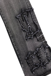 Letter Applique Jeans - Black Lava