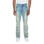 Smoke Rise Letter Applique Jeans - Geneva Blue