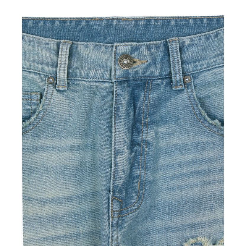 Smoke Rise Letter Applique Jeans - Geneva Blue