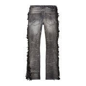 Smoke Rise Frayed Stacked Denim Jeans - Lightning Black