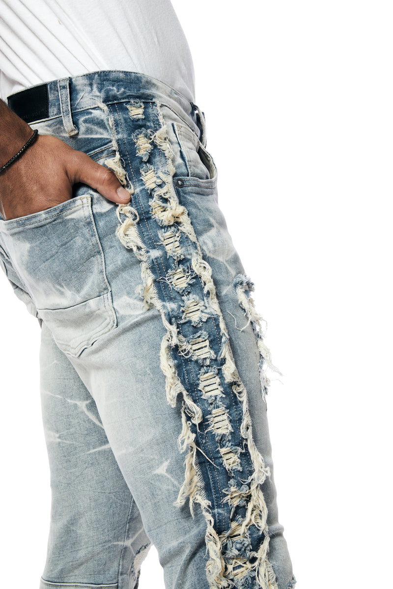 Frayed Stacked Denim Jeans - Bergen Blue