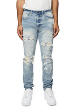 Embroidered Plaid Backed Denim Jeans - Lowell Blue