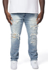 Big and Tall Embroidered Plaid Backed Denim Jeans - Lowell Blue