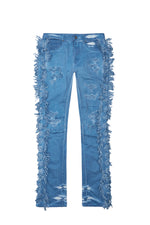 Frayed Stacked Pigment Dyed Pants - Cool Blue