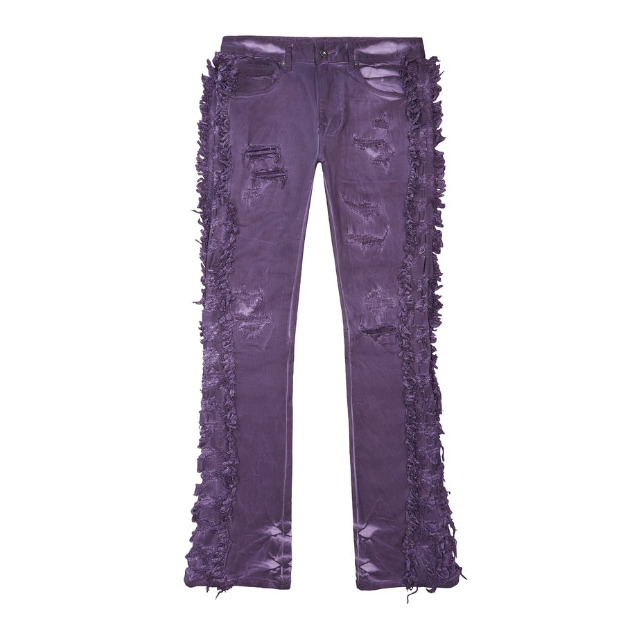 Smoke Rise Frayed Stacked Pigment Dyed Pants - Purple