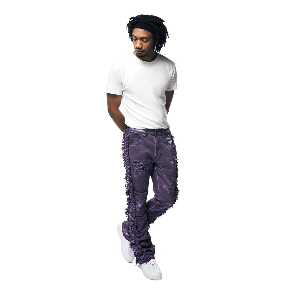 Smoke Rise Frayed Stacked Pigment Dyed Pants - Purple