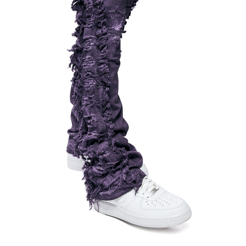 Smoke Rise Frayed Stacked Pigment Dyed Pants - Purple