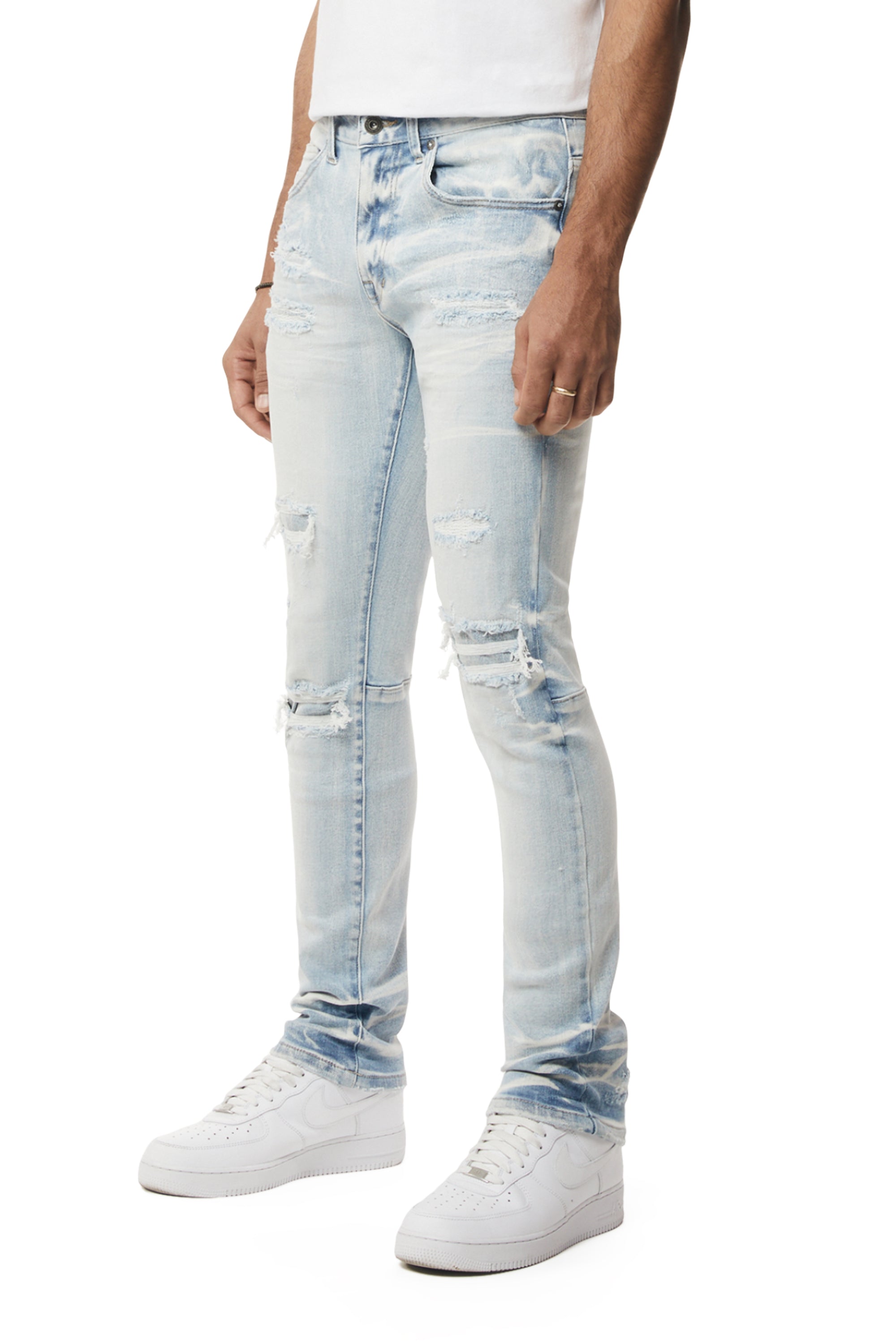 Vintage Washed Slim Denim Jeans - Santorini Blue