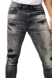 Vintage Washed Slim Tapered Denim Jeans - Bali Grey