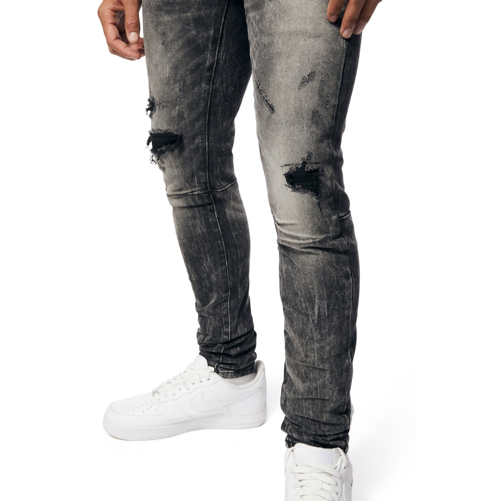 Smoke Rise Vintage Washed Slim Tapered Denim Jeans - Bali Grey