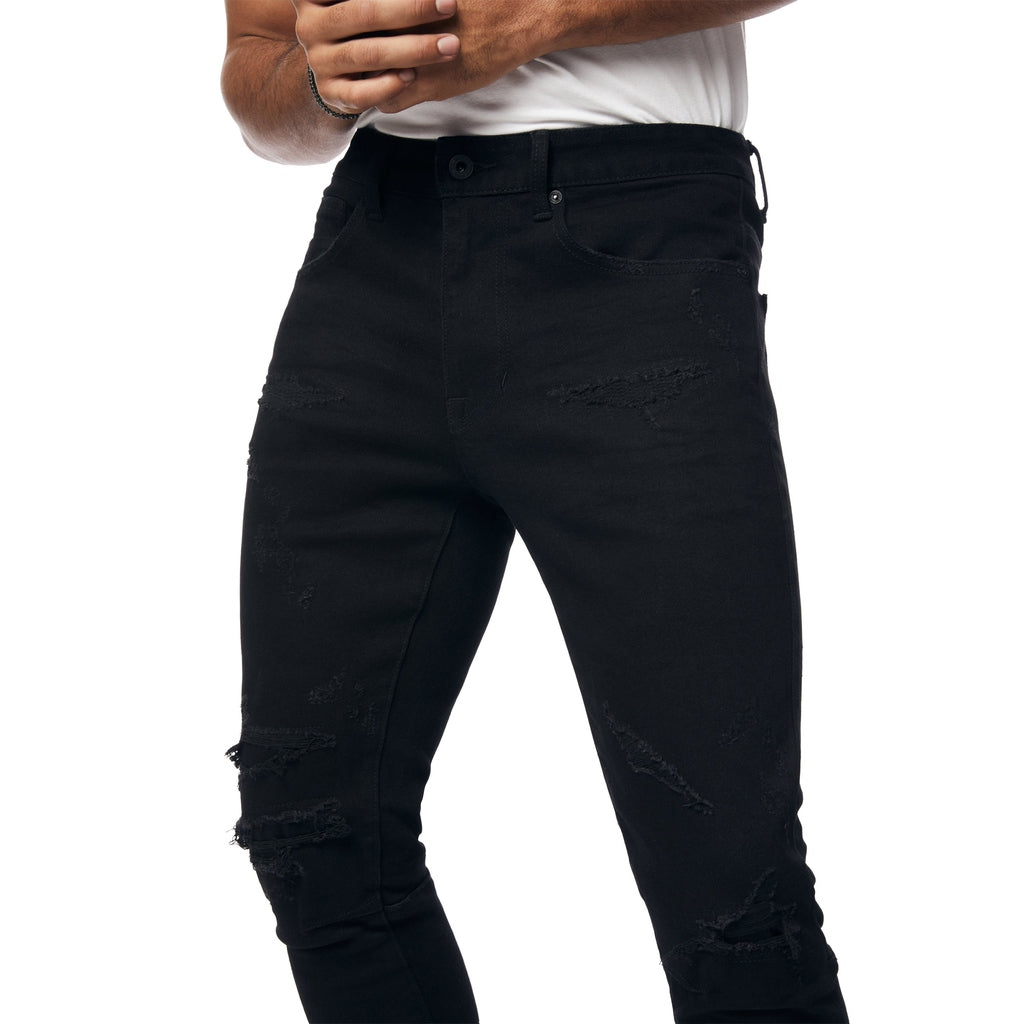 Smoke Rise Vintage Washed Slim Tapered Denim Jeans - Jet Black