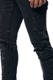 Rooting Effect Slim Tapered Denim Jeans - Black Matrix