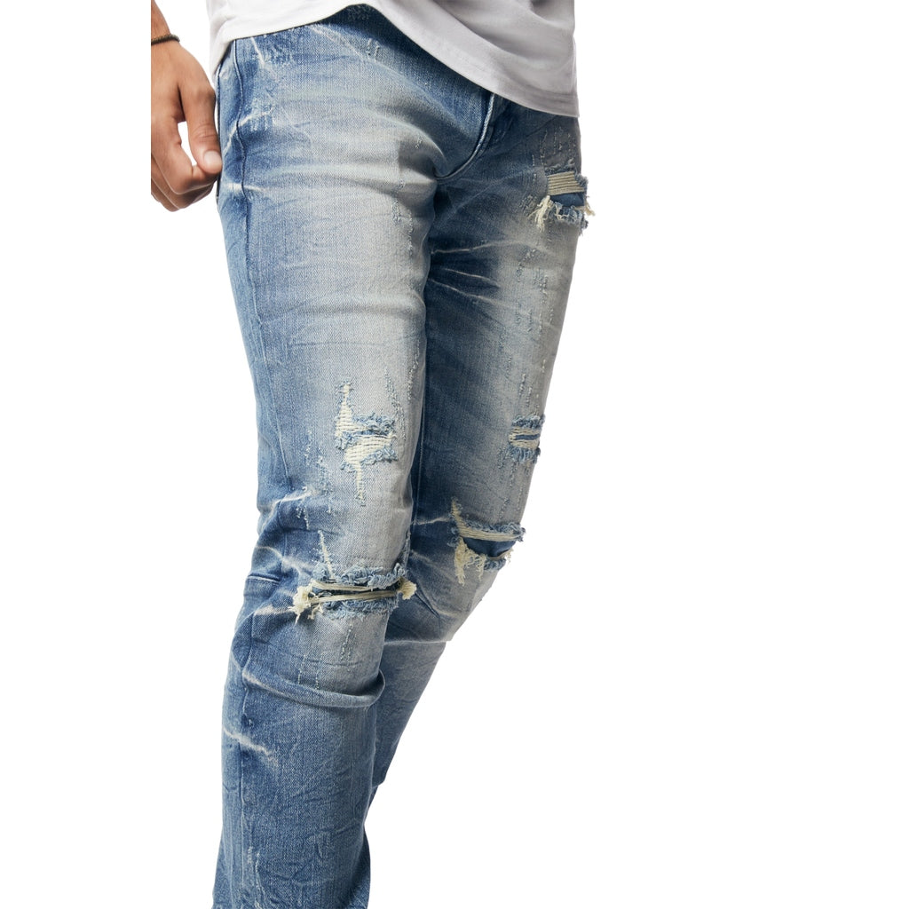 Smoke Rise Wave Effect Slim Denim Jeans - Clairmont Blue