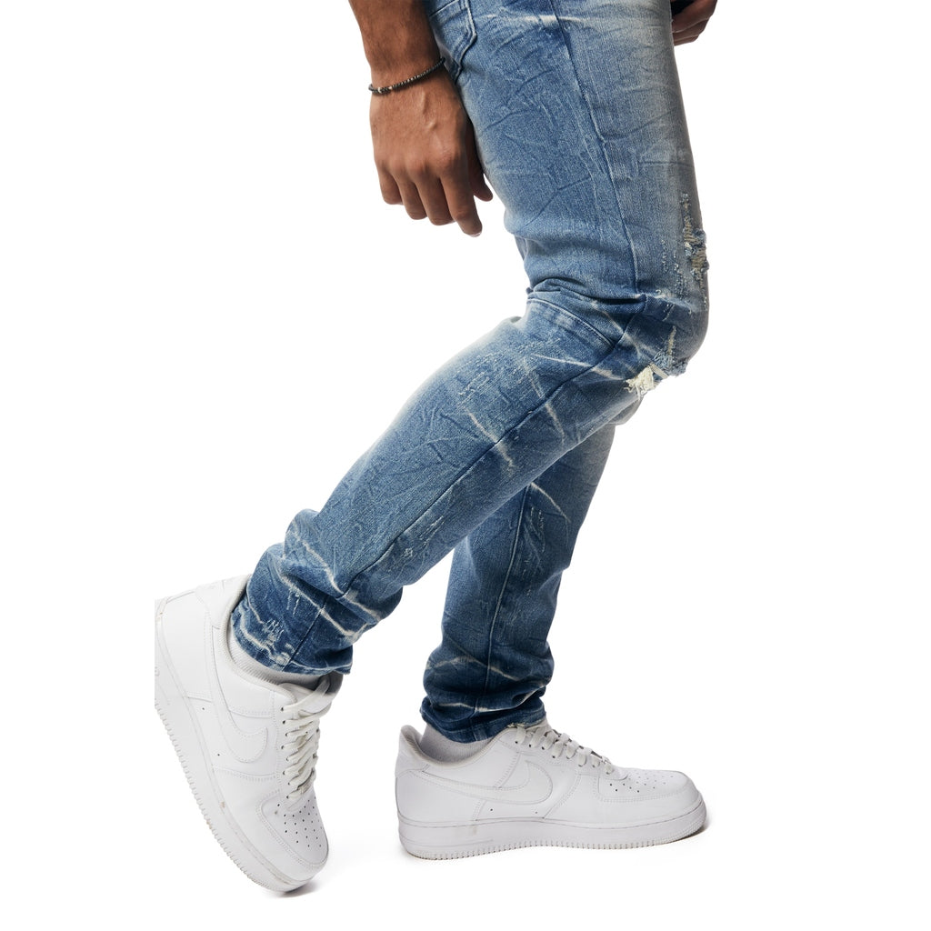 Smoke Rise Wave Effect Slim Denim Jeans - Clairmont Blue