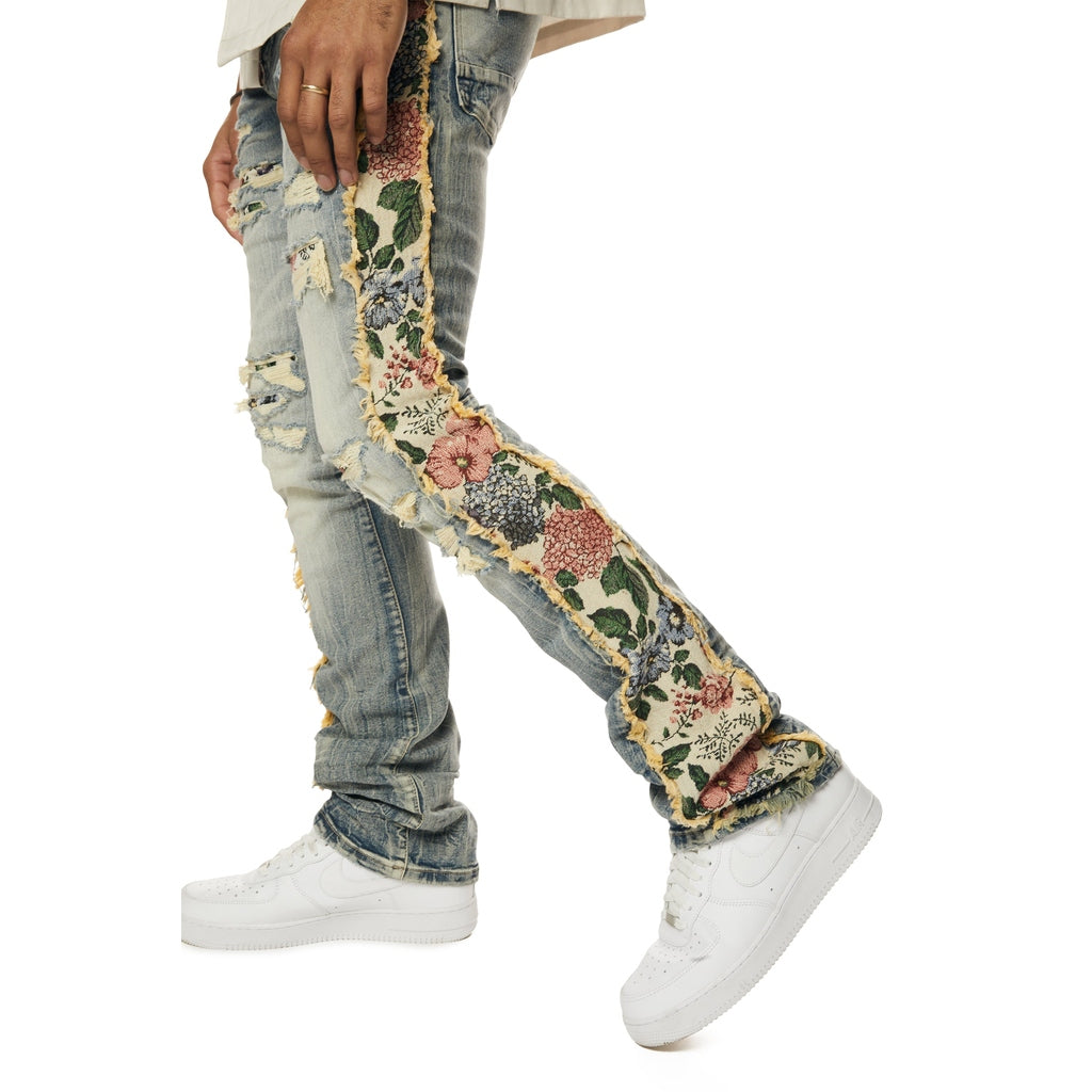 Smoke Rise Tapestry Insert Stacked Denim Jeans - Hillside Blue