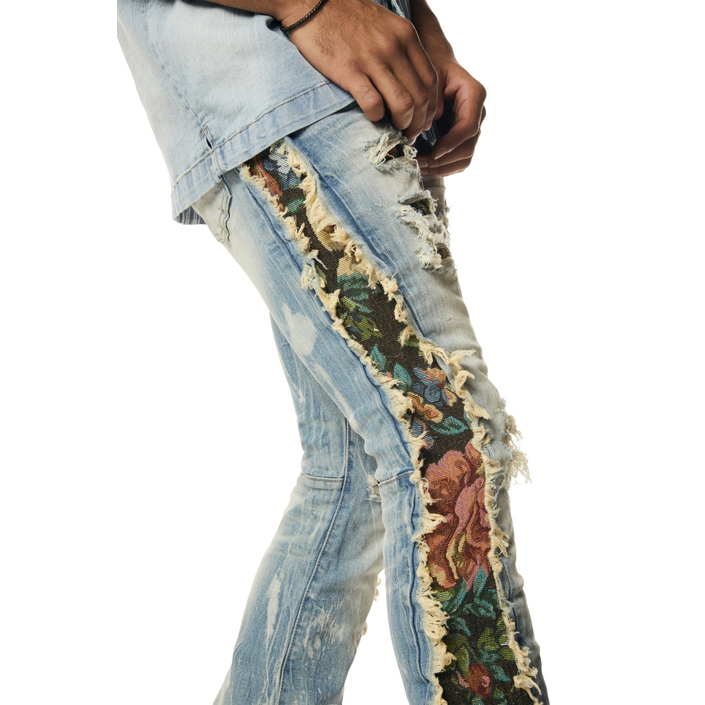 Smoke Rise Tapestry Insert Stacked Denim Jeans - Lowell Blue