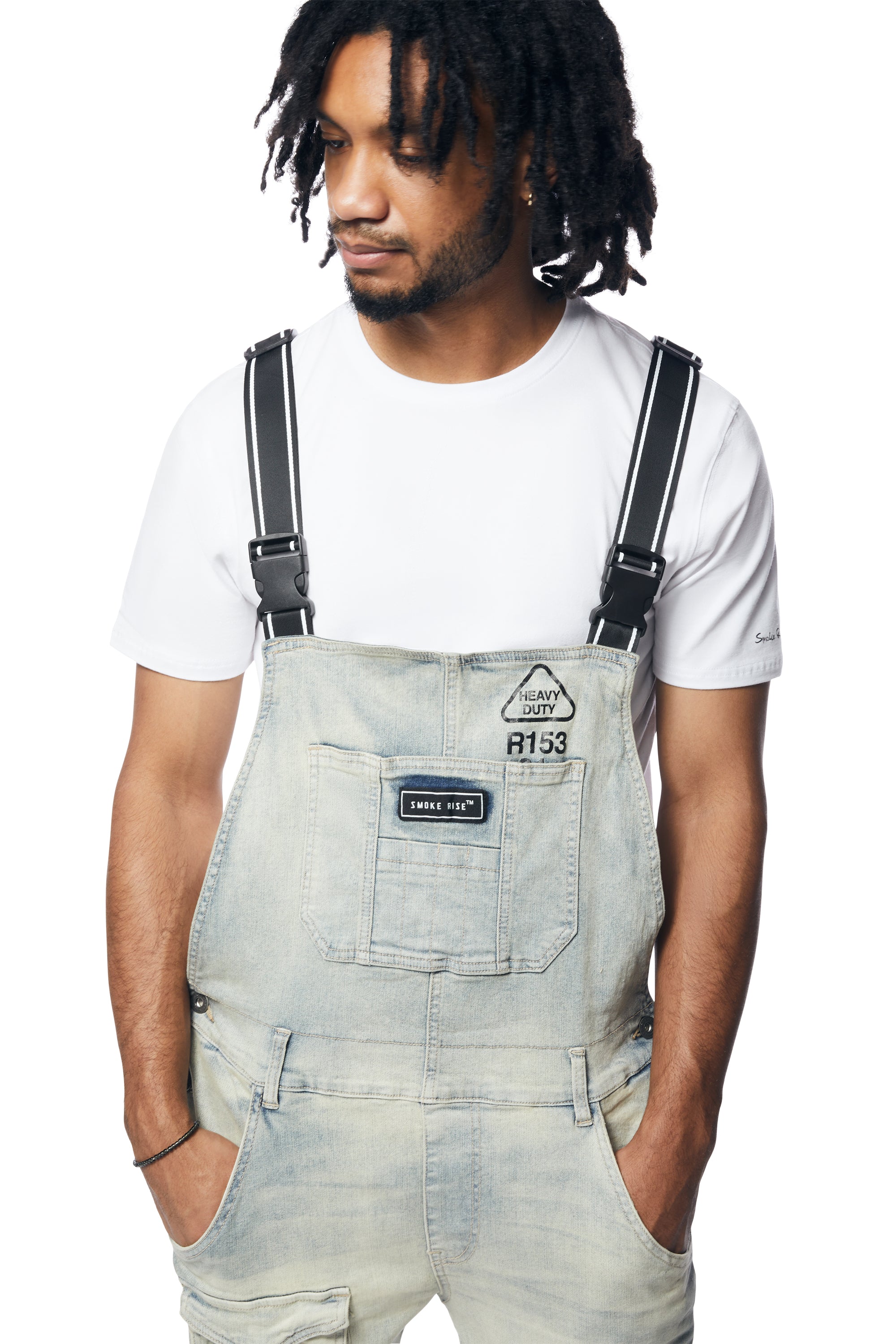 Utility Heavy Washed Denim Overalls - Industrial Blue