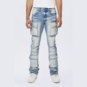 Smoke Rise Utility Multi Pocket Stacked Denim Jeans - Lowell Blue