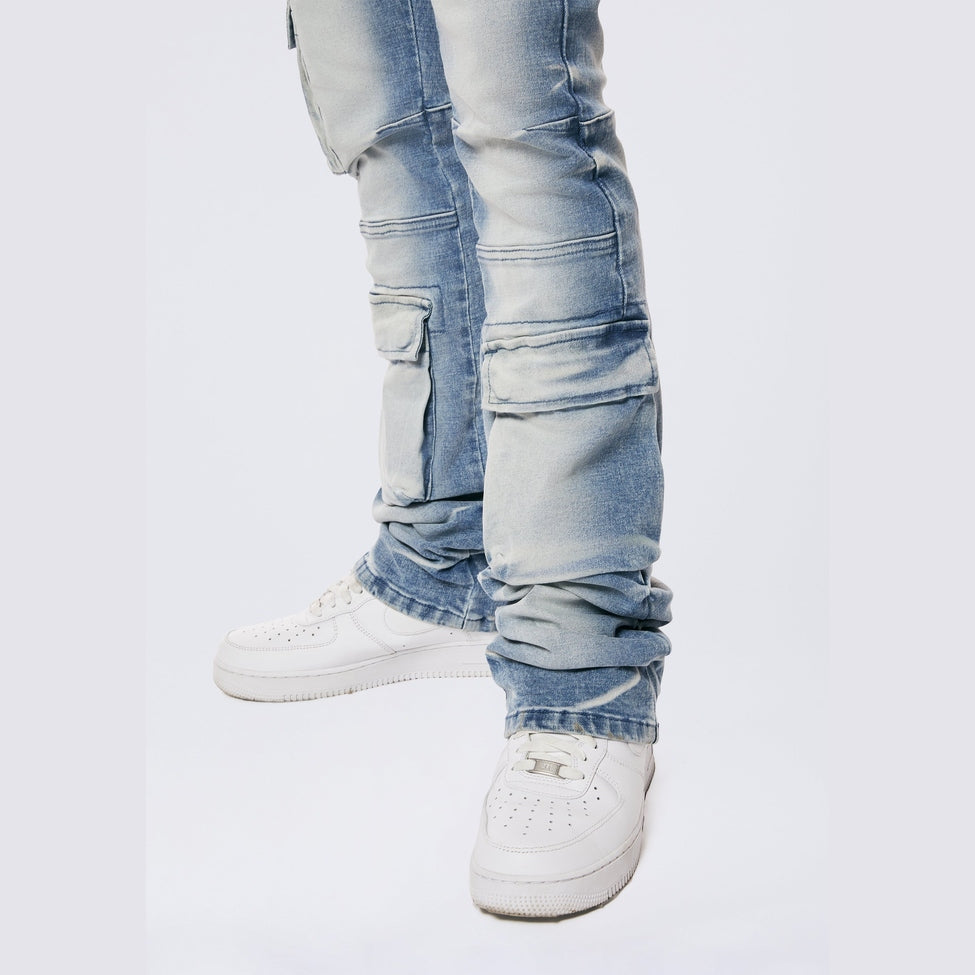 Smoke Rise Utility Multi Pocket Stacked Denim Jeans - Lowell Blue