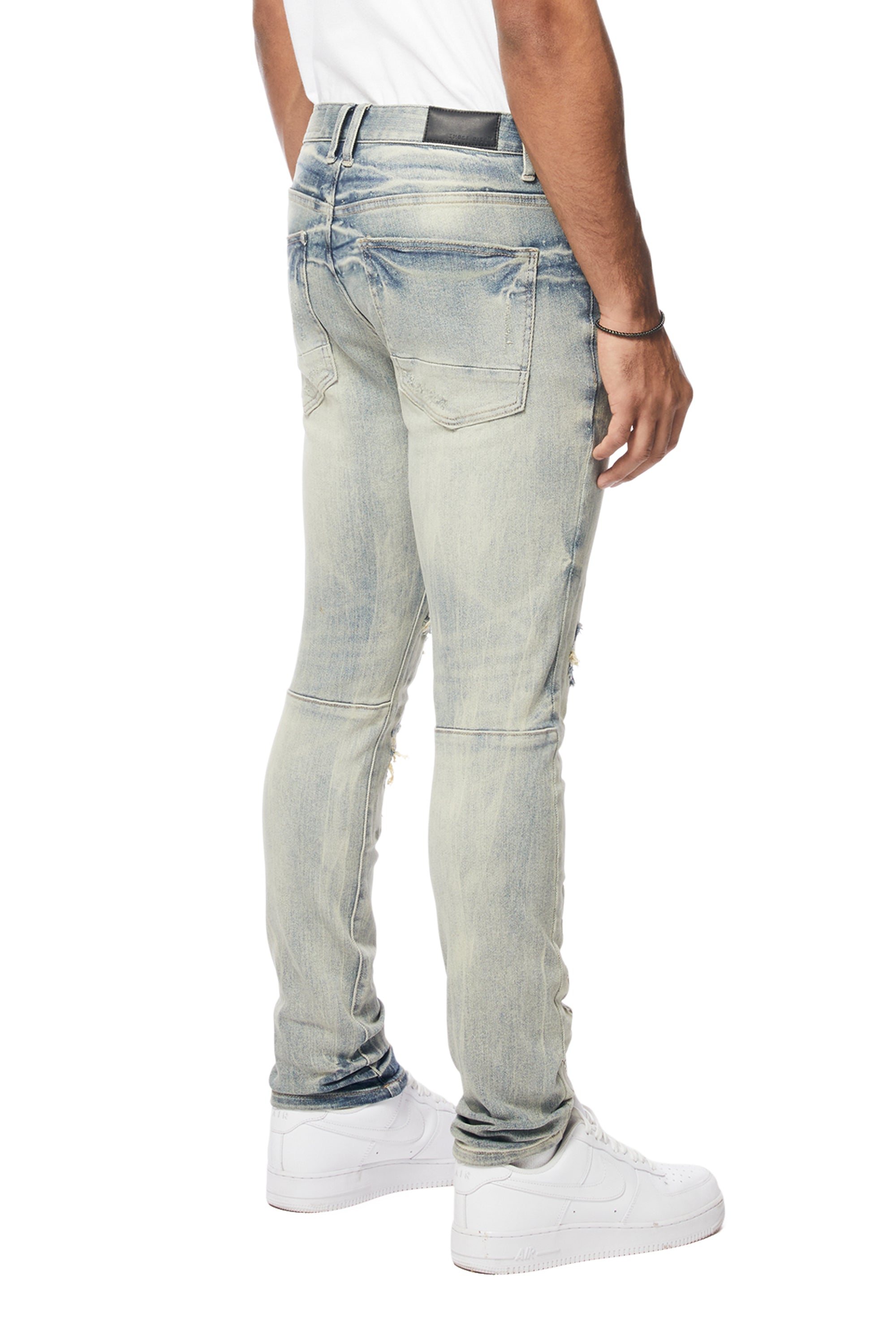 Preppy Crest Embroidered Slim Tapered Denim Jeans - Industrial Blue
