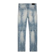 Smoke Rise Embroidered Patched Racing Denim Jeans- Beacon Blue