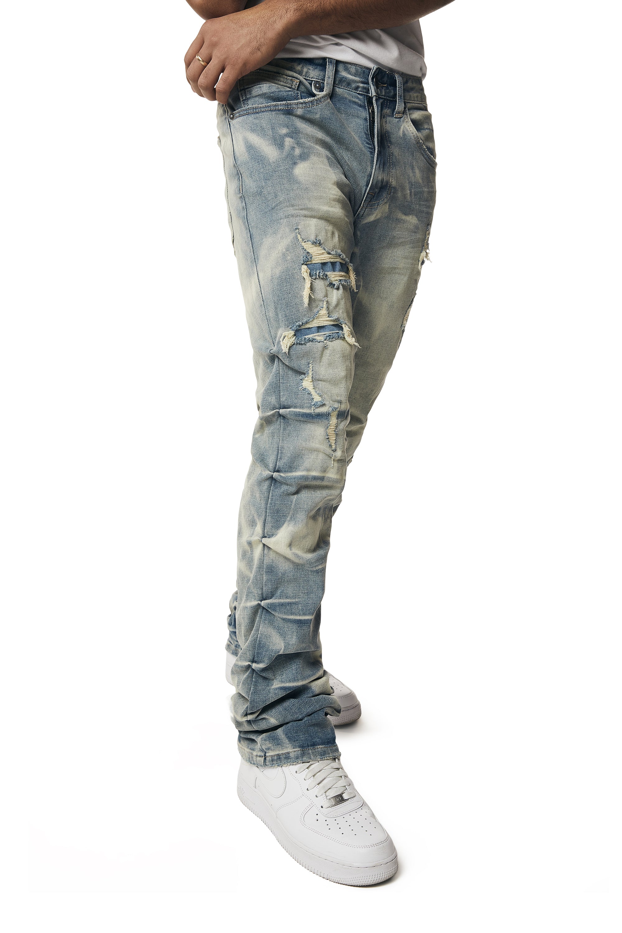 Crinkle Effect Straight Jeans - Clyde Blue