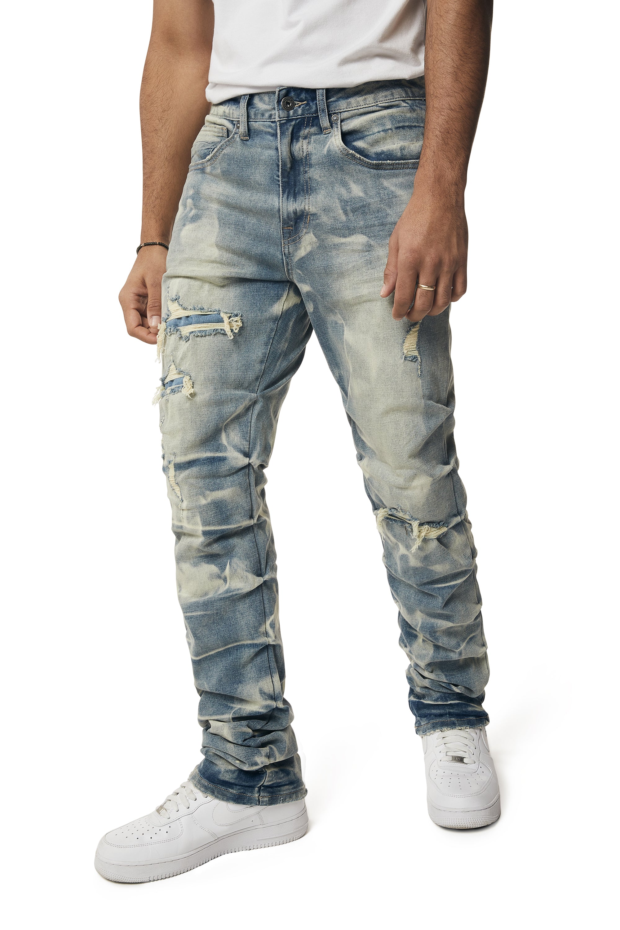 Crinkle Effect Straight Jeans - Clyde Blue