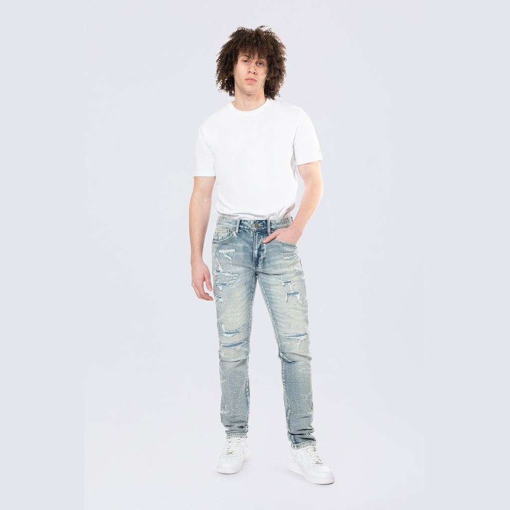 Smoke Rise Slim Lightning Effect Jeans - Maxwell Blue