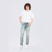 Smoke Rise Slim Lightning Effect Jeans - Maxwell Blue