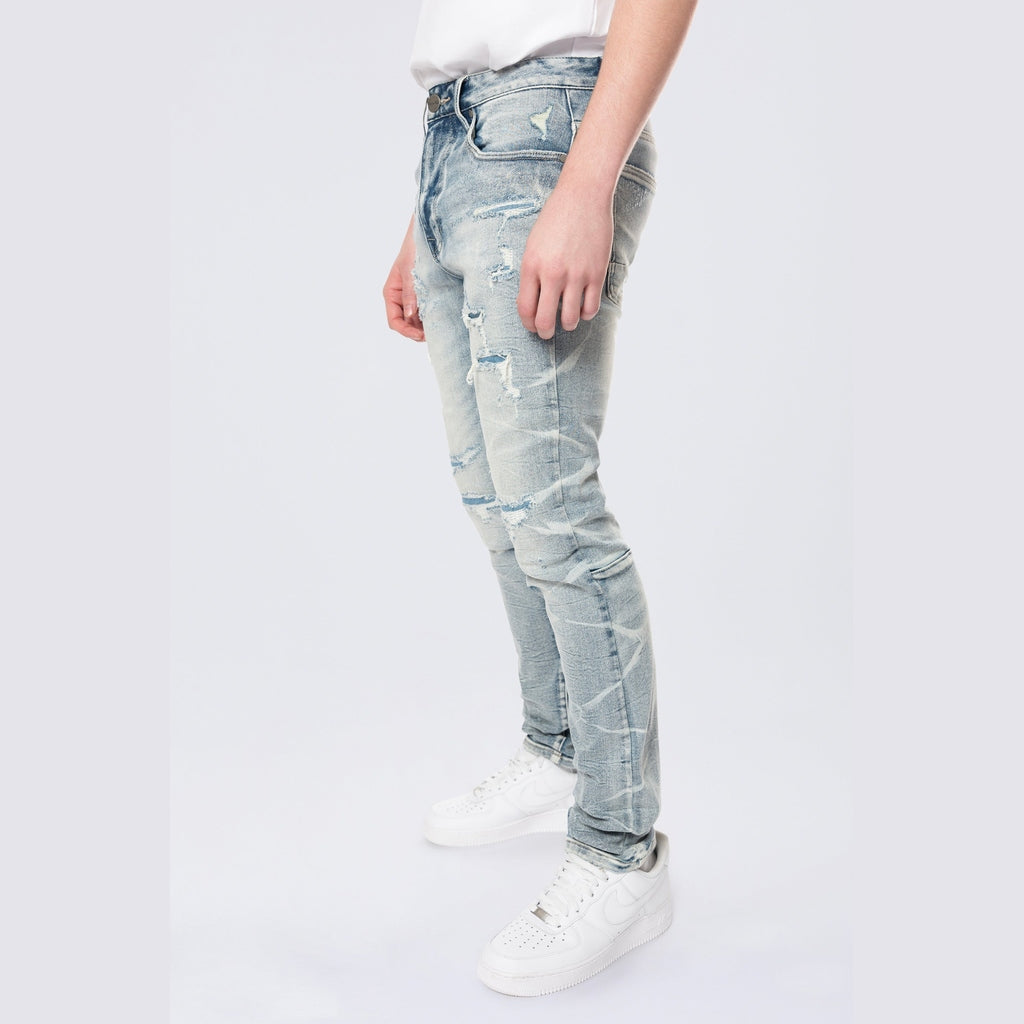 Smoke Rise Slim Lightning Effect Jeans - Maxwell Blue