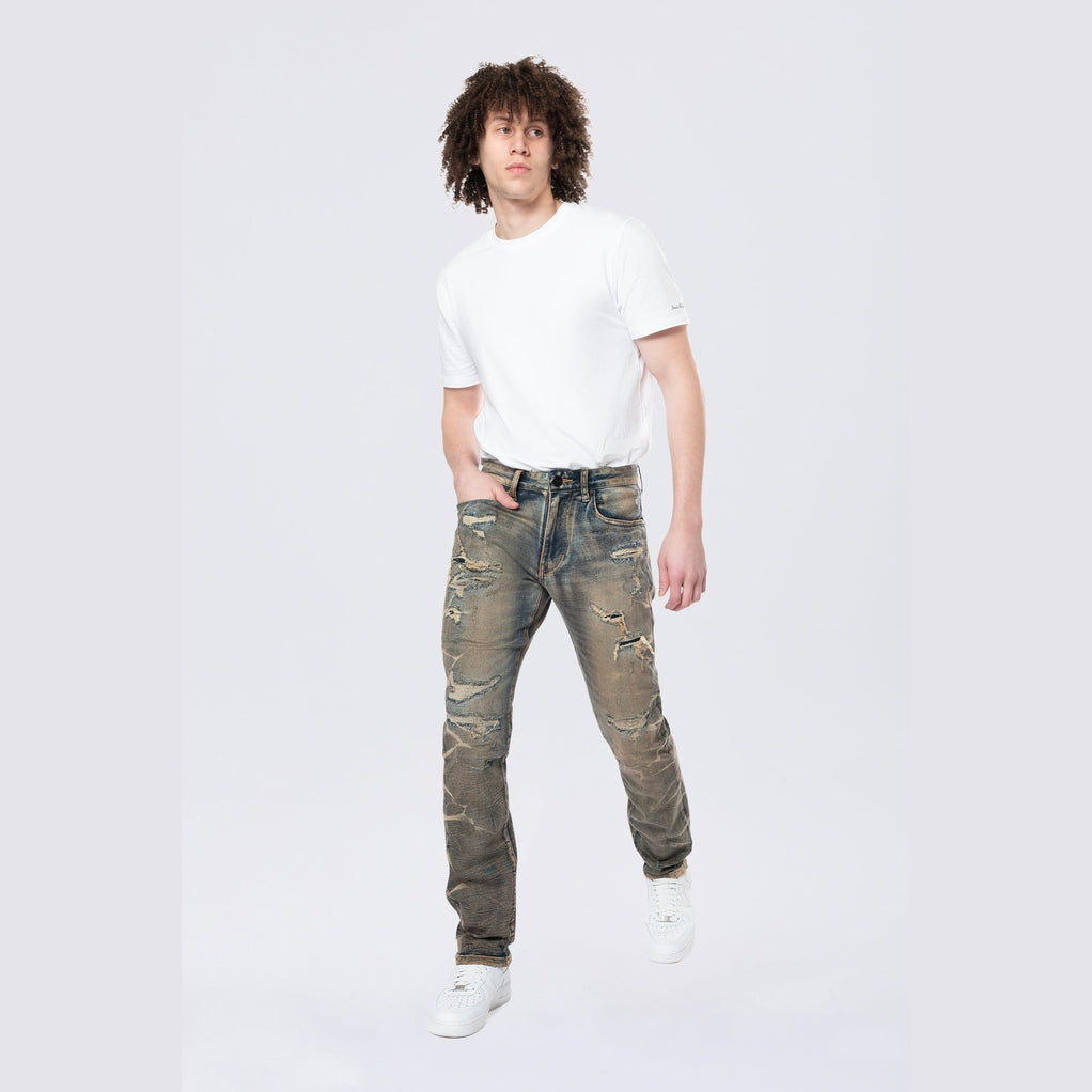 Smoke Rise Slim Lightning Effect Jeans - Zinc Blue