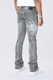 Stacked Flared Pinched Rhinestone Jean - Shibuya Black