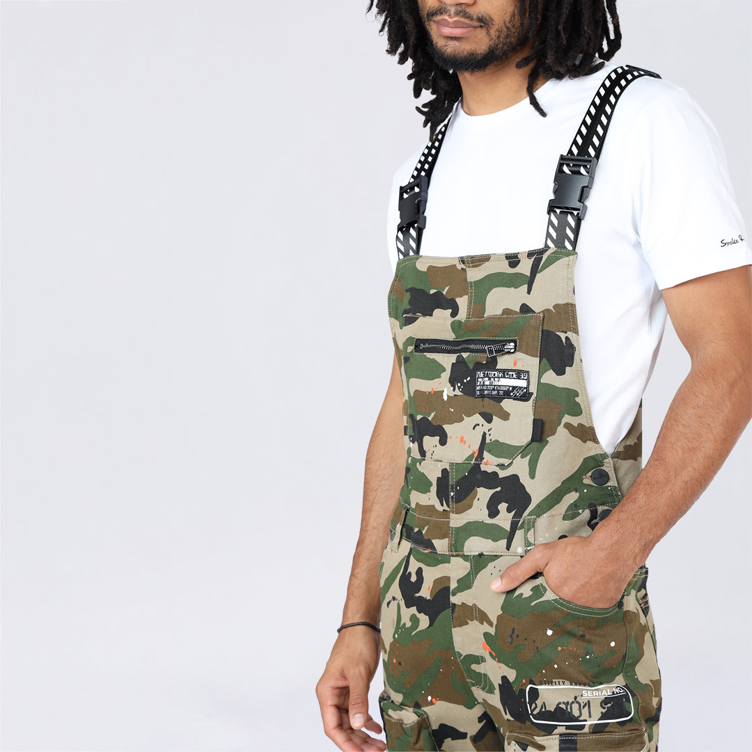 Slim Tapered Utility Twill Overalls - Wood Camo