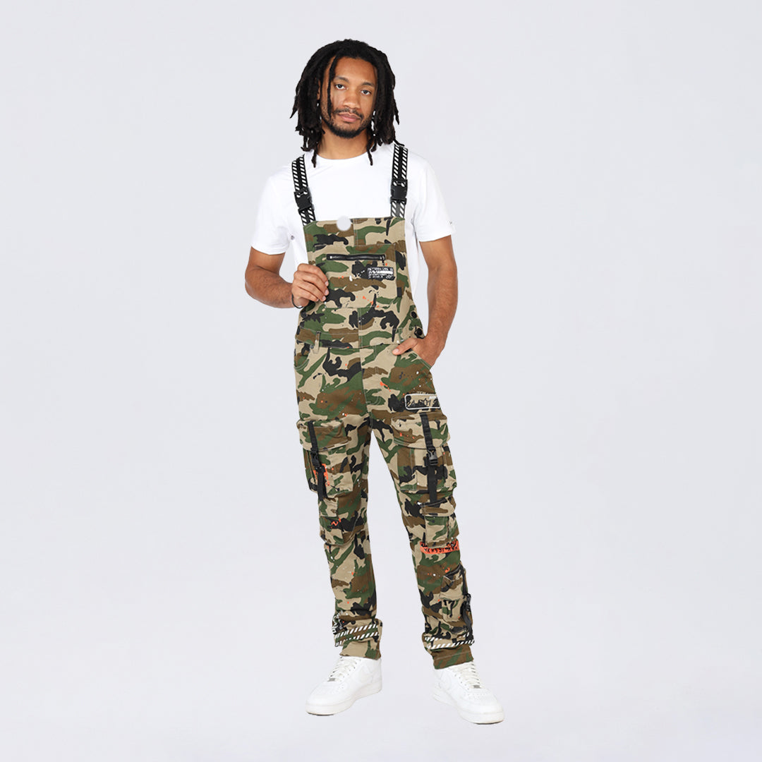 Slim Tapered Utility Twill Overalls - Wood Camo