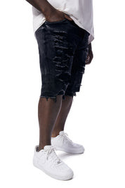Big and Tall - Distressed Rip & Repair Denim Shorts - Black Matrix