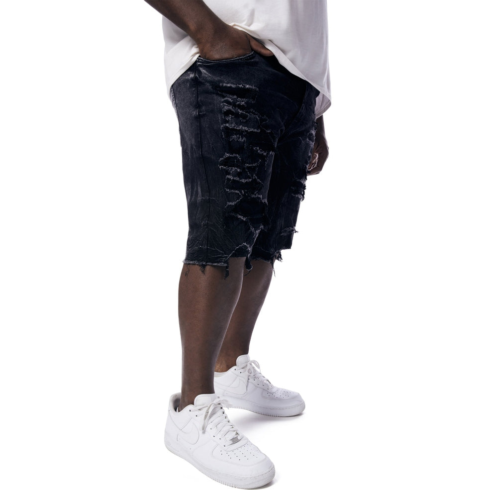 Smoke Rise Big and Tall Big and Tall - Distressed Rip & Repair Jean Shorts - Black Matrix