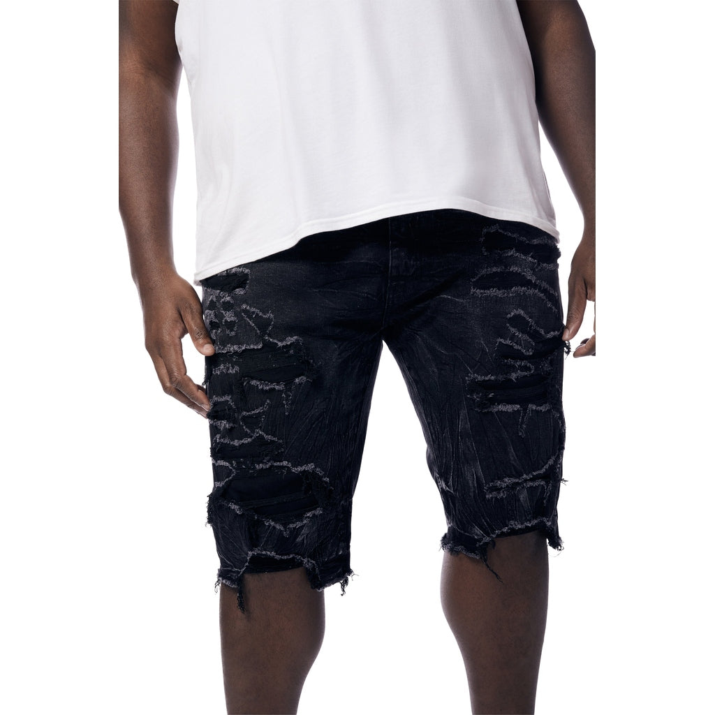 Smoke Rise Big and Tall Big and Tall - Distressed Rip & Repair Jean Shorts - Black Matrix