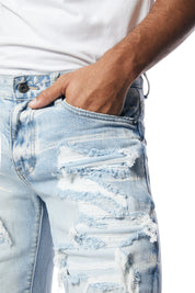Distressed Rip & Repair Denim Shorts - Santorini Blue
