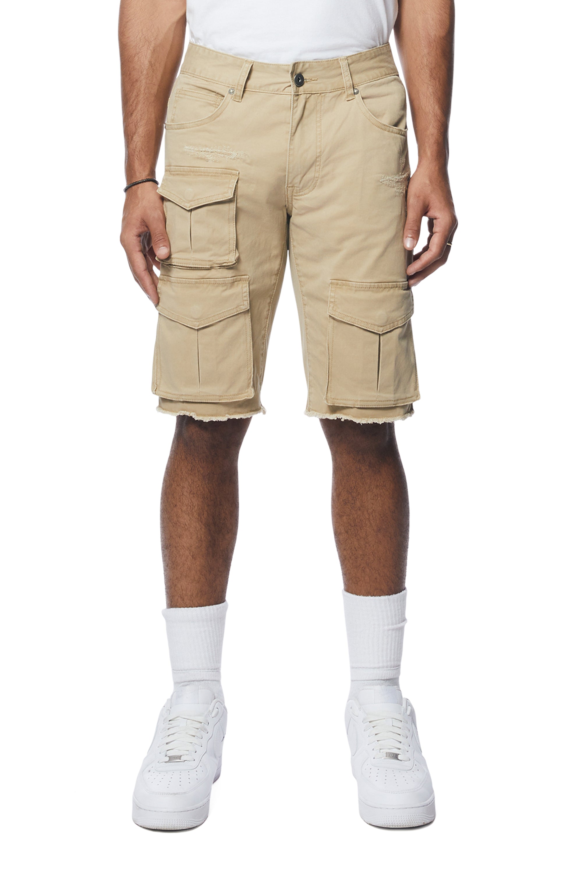 Multi Cargo Twill Shorts - Khaki