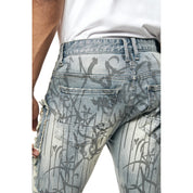 Smoke Rise Heavy Rip & Repair Doodle Jean Shorts - Julien Blue